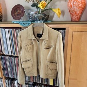 PRICE DROP: Tan/Beige, lined size 16 LAMBSKIN LEATHER JKT by IDENTIFY